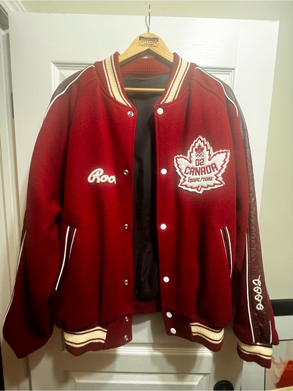 Canada Red Varsity Jacket with Embroidered Maple Patch